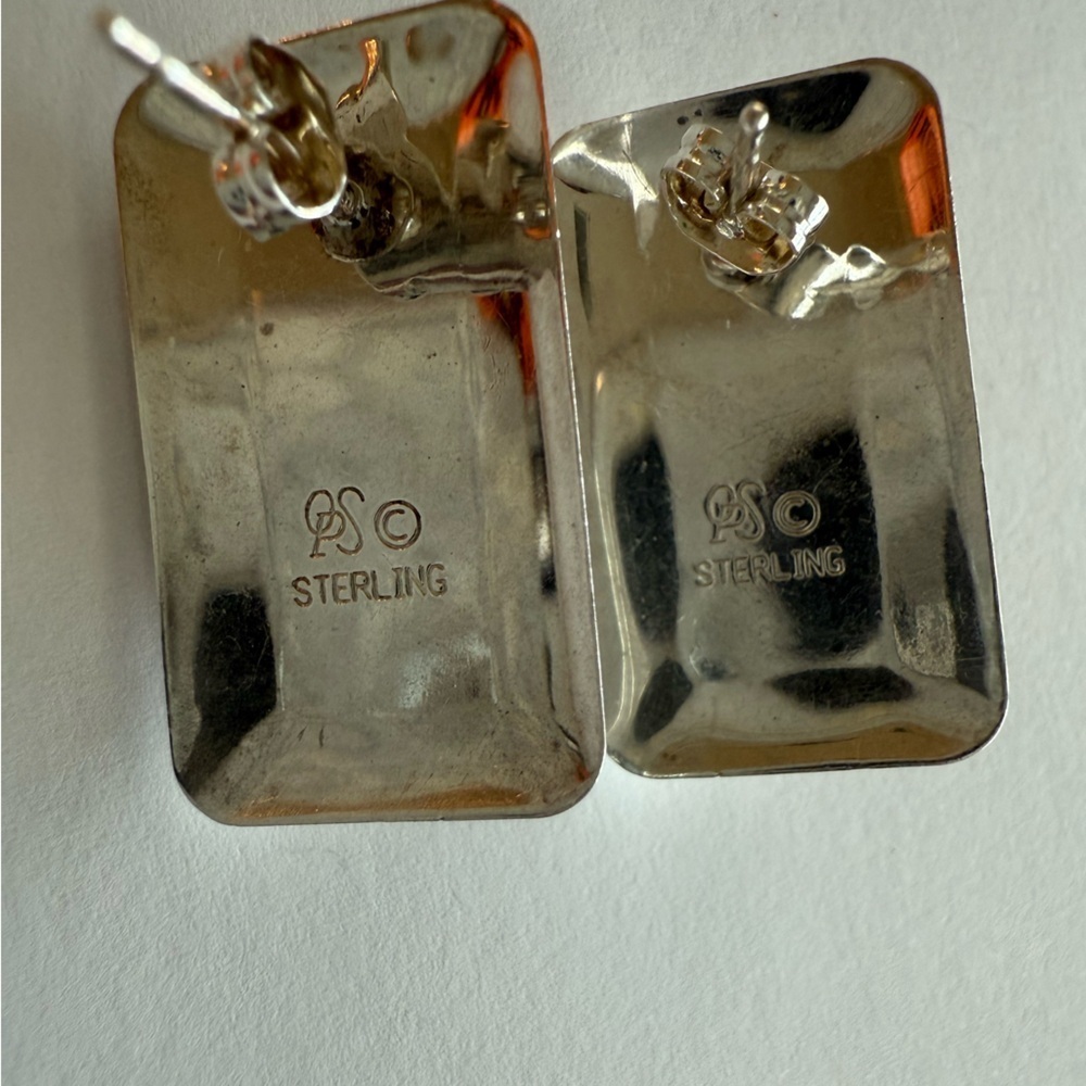 Vintage Sterling Silver Pink Coral Rectangular Stud Earrings – PS Hallmark - Picture 5 of 8